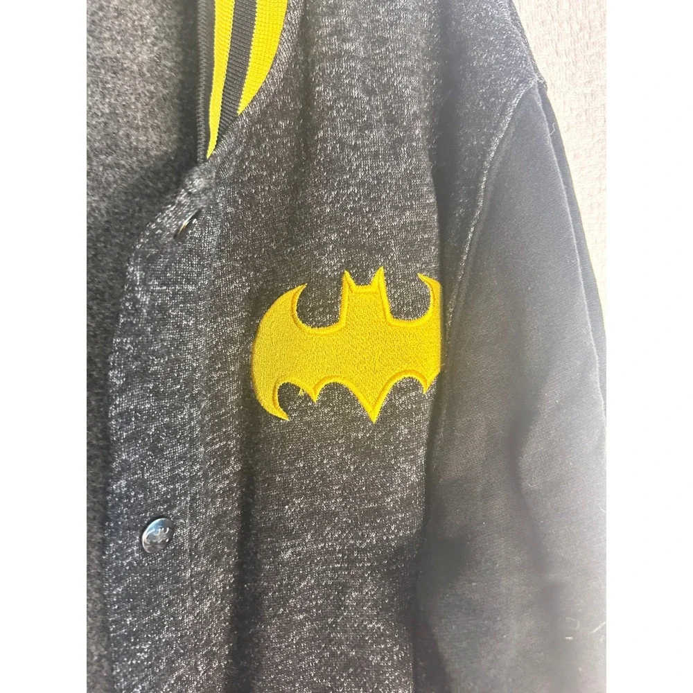 Batman DC Comics Varsity Jacket Charcoal Black Yellow Snap Front Mens large